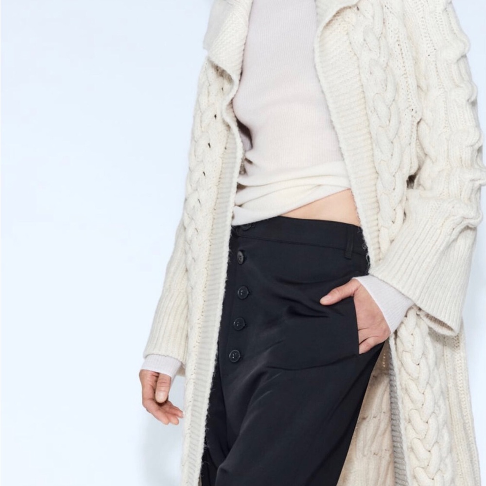 ZARA Women's Textured Cable Knit Coat(Ecru , US  M / EUR  M) - Picture 7 of 16